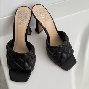 Vince Camuto Black Quilted Heeled Mules